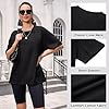 PASUDA Women's Oversized T Shirts Loose Summer Casual Tops Short Sleeve Drop Shoulder Crewneck Tee Cotton Solid Color Top Loose Baggy Vintage Shirts (Black, XXL) #3