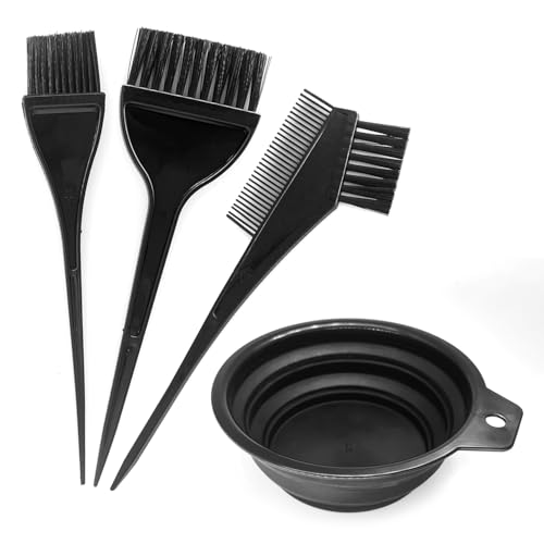 AIOUNIYA Hair Colouring Brush Set Hair Colouring Accessories Hair Colouring Tool Brush for Colouring Hair with Brush Comb Hair Colouring Brush and Hair Colouring Bowl (Black - 4 pcs)