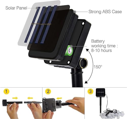 Luzes solares de corda ao ar livre, 50 LED Lâmpadas Dourado superbrilhantes à prova d'água de para