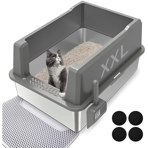 Stainless Steel Cat Litter Box with Lid, 28"x20"x14" XXL Extra Large High Sided Enclosure Metal Cat Litter Box, Anti-Leakage, Easy Clean for Big Cats and Multiple Cats Cover