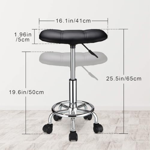 Foto von HMTOT Rollhocker quadratisch mit Rollen höhenverstellbar Drehhocker schwarz