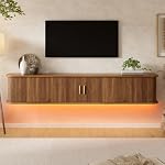 Mont mural flottant TV Console de médias Cabinet (Walnut, 68.9 dent) Space Save Hidden Drawer Easy clean minimalist design ample stockage space construction robuste Grooved Wave Wood Texture