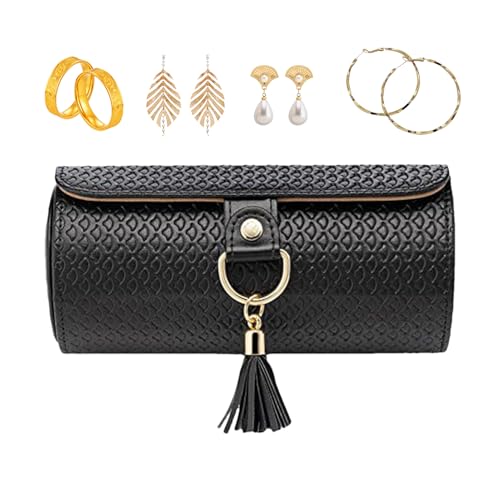 Joyero - Soporte de 3 capas para joyas de piel, organizador decorativo vintage para mujeres, almacenamiento portátil multicapa para pendientes, anillos, collares, elegante maletín para maquillaje de