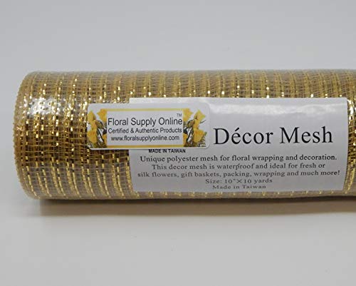 Floral Supply Online - 10 Inch X 30 Feet Gold Metallic Mesh Ribbon. The Exclusive Metallic Mesh With A Unique Touch Of Color And Sparkle. #TOP2