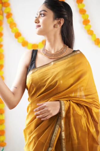 Image of SGF11 Women's Kanjivaram Soft Cotton Linen Silk Saree With Blouse Piece
