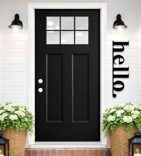 Fiberglass Entry Door, 36'' x 80" Front Door with Vinyl Frame & Brickmould, Black Craftsman Exterior Door, Knock-Down, 2-Panel with Low-E Glass (4-9/16; Right Hand Inswing)