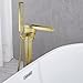 FBUKE Free Standing Tub Faucet Brushed Gold, Floor Mount Freestanding Tub Faucets, Brass Stand Alone Tub Filler, Waterfall High Flow Bathtub Shower Mixer Tap