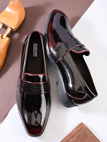 Image of Stanford Men Slip-On Formal Shoes | Glossy Round Toe Comfortable Office, Business Dress Shoes-TPSL 25047 Cherry-7