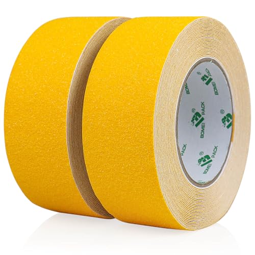 BOMEI PACK 2 Rolls Yellow Anti Slip Tape High Traction strong Non skid Walkway Stair Treads Nonslip Self Adhesive 50mm x 10m Yellow Floor Grip Tape
