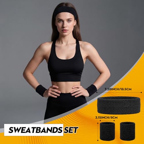 Image of 24 Pieces 80s Neon Sweatbands Set, Include 8 Sports Headbands and 16 Sweat Wristbands Elastic Athletic Tennis Sweat Bands Bulk for Man Woman