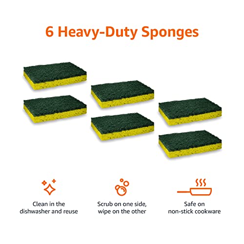 Amazon Basics Heavy Duty Scrub Sponges, Dual-Sided Design, Yellow/Green, 6-Pack - Image 2