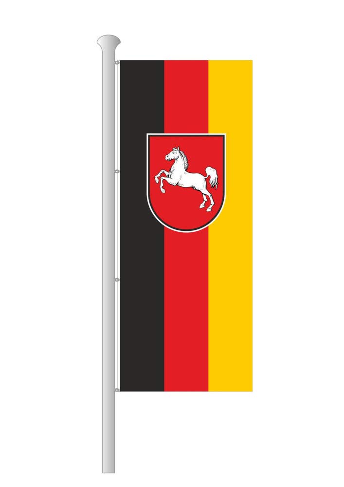 Niedersachsen Flagge 80 x 200 cm – für Fahnenmast, Niedersachsen Fahne mit Wappen, aus reißfestem Polyester, wetterfest und UV-beständig