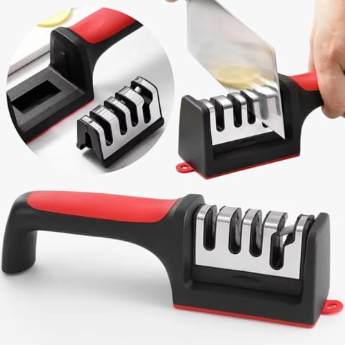 VAZCAN® - Afilador de Cuchillos 4 en 1 – Compacto y Versátil, con Base Antideslizante, Piezas Desmontables, y Materiales Premium de Cerámica y Acero Inoxidable