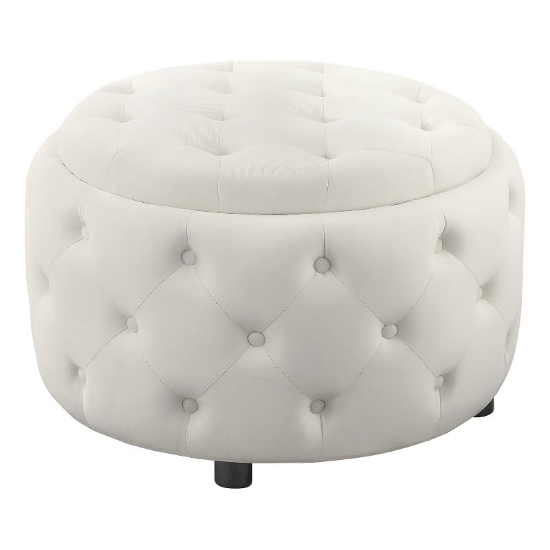 MAKLAINEModern Upholstered Round Velvet Storage Ottoman in Pearl