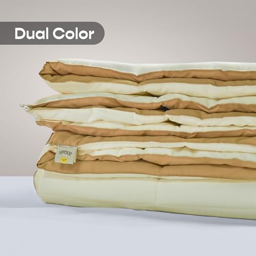 Image of SleepyCat Polyester Summer Reversible AC Comforter - Hotel Like Feel 120 GSM Lightweight Blanket, Quilted Design, Machine Washable - Coffee & Cream (Single Size 90x60)