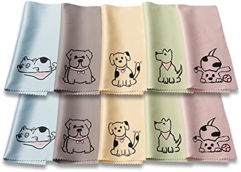 TreVee Microfiber Cleaning Cloth - Microfiber Cloth Fabric Wipe for Cleaner Lens, Eyeglasses, Phone Screen - Cute Dog Design 10-Pack, 6x6