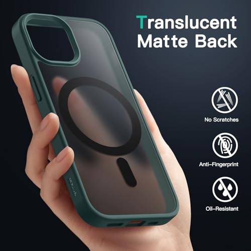 Image of JETech Magnetic Cover Case for iPhone 13 6.1-Inch Compatible with MagSafe, Translucent Matte Back Slim Shockproof Phone Cover (Dark Green)