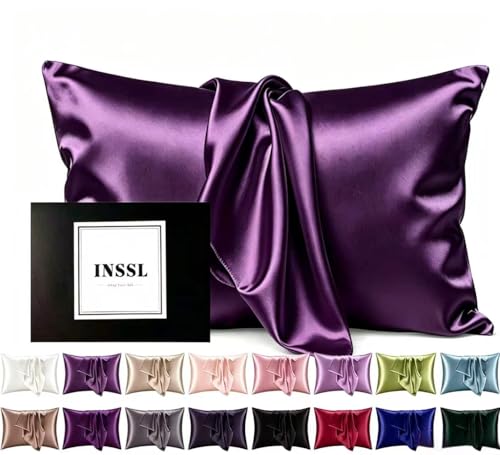INSSL Mulberry Silk Pillowcase for Hair and Skin Health, Natural Silk Pillow Cover with Hidden Zipper Both Side Silk1 pcs (Dark Purple, Standard 20"x26")
