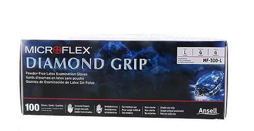 Microflex MF300L Diamond Grip Latex, Powder-Free Gloves, Box of 100, Size Large (5 Pack)
