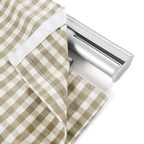 Image of TWOPAGES No Drill Cordless Buffalo Plaid Roman Shades Roman Blinds for Windows, Custom Made Room Darkening Country Checkered Blinds Farmhouse Shades, Khaki Small Plaid, 1 Piece