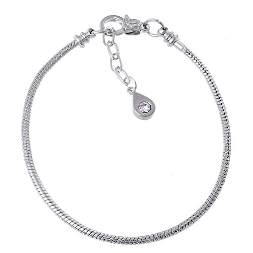 Rubyca 10Pcs 7.9" Lobster Clasp Crystal Drop Pendant Snake Chain European Charm Bracelet Silver Tone #TOP3