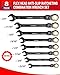 WORKPRO Ratcheting Combination Wrench Set, 8-piece Flex-Head Anti-Slip Set SAE 5/16-3/4 inch, 72-Teeth, Cr-V Constructed, Black Electrophoretic Coating with Rolling Pouch