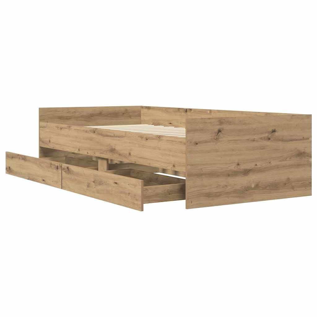 Brokky Estructura de Cama con cajones Cama Individual Juvenil Marco de Cama de Madera Estructura de Cama Somier-Roble artisan-90 x 200 cm