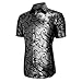 CARUHIF Men's 70s Disco Shirt Retro Paisley Shitrs Short Sleeve Casual Party Costume(Z3886HB,2XL)