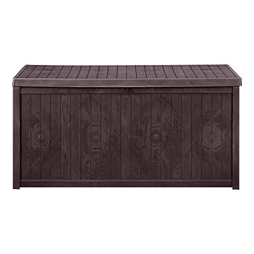 GDY 120 Gallon Patio Storage Deck Box, Outdoor Storage Plastic Bench Box, Resin Wicker Storage Container Bench Seat (Dark Brown)