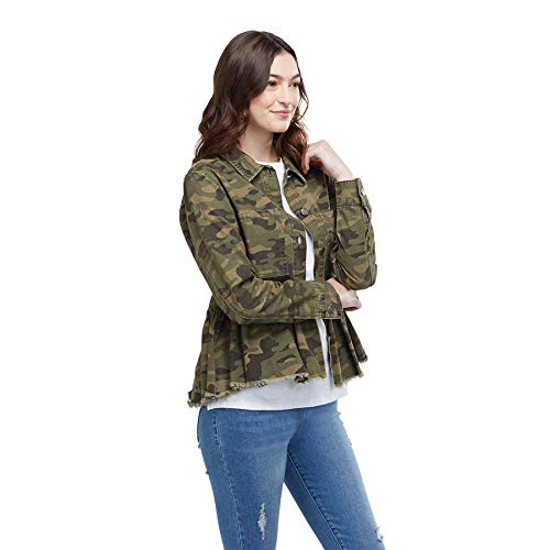 Mud Pie Womens Green Camo Cotton Denim Peplum Jacket, Green, Large Us #TOP2