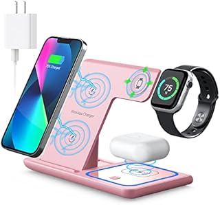 Wireless Charging Station, 3 in 1 Wireless Charger Stand, Fast Wireless Charging Dock for iPhone13/12/11/Pro/X/Max/XS/XR/8/Plus, Apple Watch7/6/5/4/3/2/SE, Airpods 3/2/Pro(Pink)