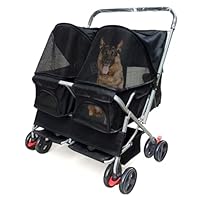Amazon | ダブルペットベビーカー、2匹の犬と猫用の折りたたみ式
