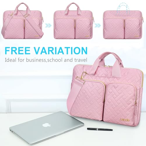 Image of Lacdo 360 Protective Laptop Shoulder Bag, 14 inch Computer Bag for 14 inch MacBook Pro M5 Pro /Max A3426 A3427 (2026), M5 /M4 /M3 /M2 /M1 A3434 A3112 A3401 A3185 A2918 A2992 Messenger Bag, Sakura Pink