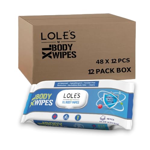 LOLE'S XL Body Wipes - Cleansing No Shower Bed Bath Wet Wipes for Adults - Large & Fresh - Ideal for Camping, Gym, Travel, Hospital (12pk x 48)