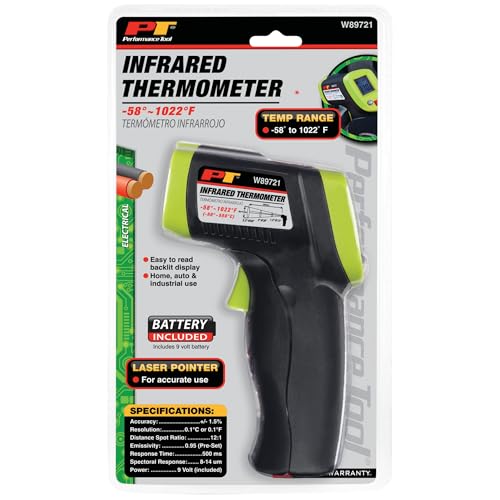 Image of Performance Tool W89721 Non-Contact Digital Laser Infrared Thermometer, Orange and Black With 12:1 Spot Ratio