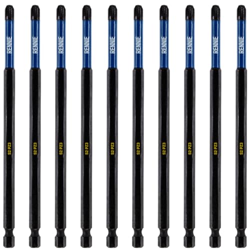 10 x Rennie Tools 150mm Long PZ3 Impact Screwdriver Driver Bits Set. Heavy Duty PoziDriv POZI No.3 Magnetic Screwdriver Bit Set. PZ3 Impact Driver Bits Pozidrive Screw Accessories.