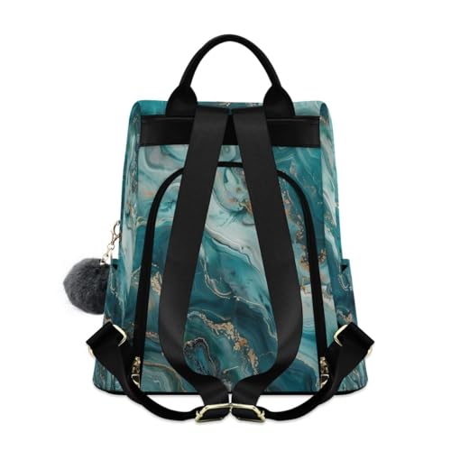Image of ALAZA Teal Blue Marble Trips Hiking Camping Rucksack Pack for Women