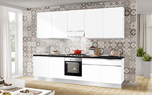 Cocina de composición fija estilo contemporáneo (lavabo a la izquierda, medidas 300 x 60 x 243 cm)