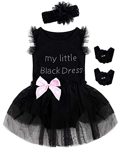 Image of Newborn Clothes 3 Pieces Baby Girls' Lace Tutu Black Dress Summer Bodysuit with Headband