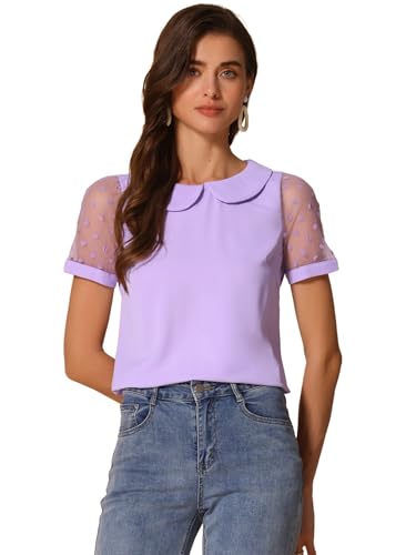 Chemisier vintage col Claudine haut violet manches courtes été femme S