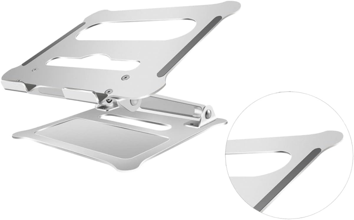 Foldable Aluminum Alloy Laptop Stand Height Laptop Holder for Home Office and Travel Use Lightweight Design to Prevent Overheating Silver