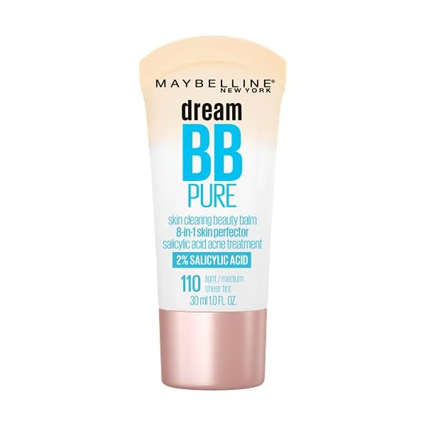 Maybelline Dream Pure Skin Clearing BB Cream, 8-in-1 Skin Perfecting Beauty Balm With 2% Salicylic Acid, Sheer Tint Coverage, Oil-Free, Light/Medium, 1 Count