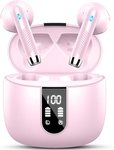 Image of Wireless Earbuds, Bluetooth 5.4 Headphones in Ear 2025 Wireless Earphones with 4 ENC Mic, Mini Ear buds with HiFi Stereo Deep Bass, 56H Playtime Dual LED Display, Bluetooth Earbud IP7 Waterproof USB-C
