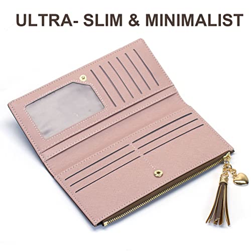 Image of Valentoria Womens Wallet Cute Elegant Long Slim Card Holder Case Minimalist Coin Purse Thin Tassels Zip Clutch Wallets for Girls Ladies | Cute