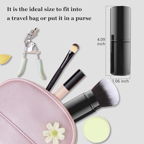 Image of Falliny Retractable Kabuki Makeup Brush, Travel Face Blush Brush, Portable Powder Brush with Cover for Blush, Bronzer, Buffing, Flawless Powder Cosmetics