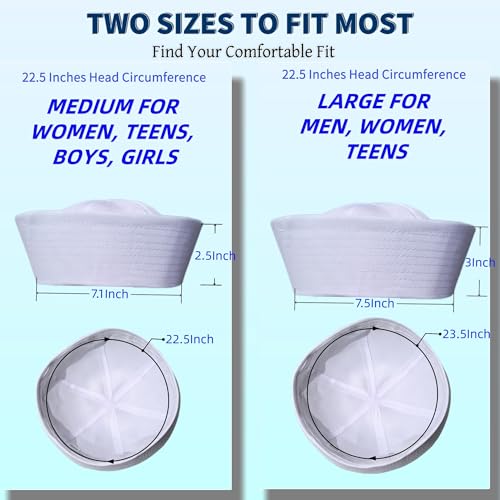 CCUFO White Sailor Hat Costume: US Navy Hats for Parties Halloween and Weddings 23.5" - 2 Pack