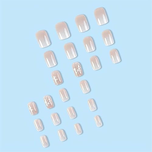 Miniatura 4 de Uñas postizas blancas a presión medianas, cortas, cuadradas, brillantes, diseños de uñas artificiales, acrílicas, cobertura completa, pegamento para