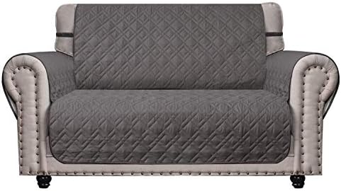 Ameritex Loveseat Cover Water-Resistant Quilted Furniture Protector with Back Nonslip Paws Slipcover for Dogs, Kids, Pets Loveseat Slipcover Stay in Place for Leather (54", Dark Grey)
