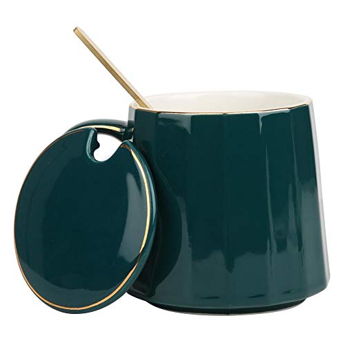 com colher de tampa, copo de leite, copo de cerâmica, caneca bonita portátil para escritório