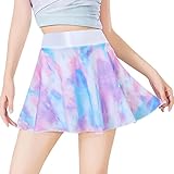 Gnainach Girls Athletic Skorts Size 8-9 Years Old Tie Dye Pink Blue White High Waist Skirt with Shorts for Cheerleader Sport